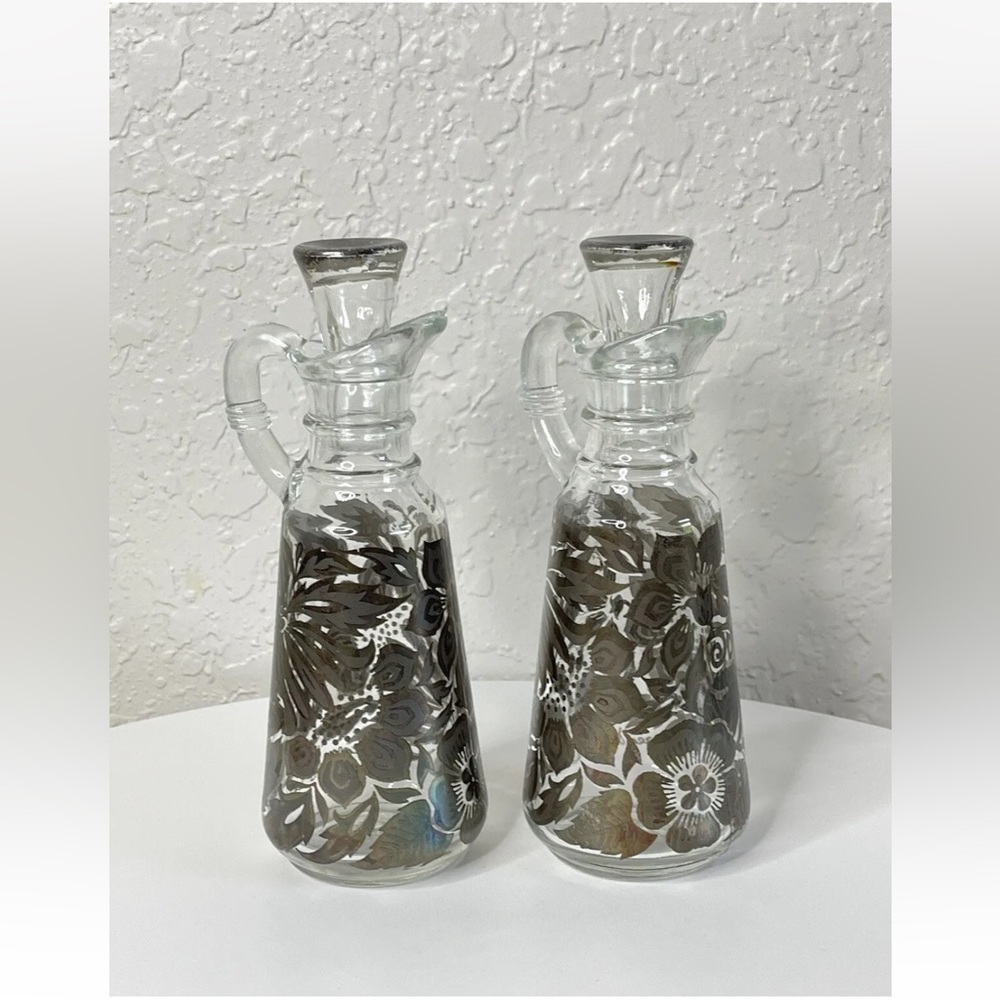 MCM Georges Briard Oil & Vinegar Cruets For Anchor Hocking with Floral Overlay